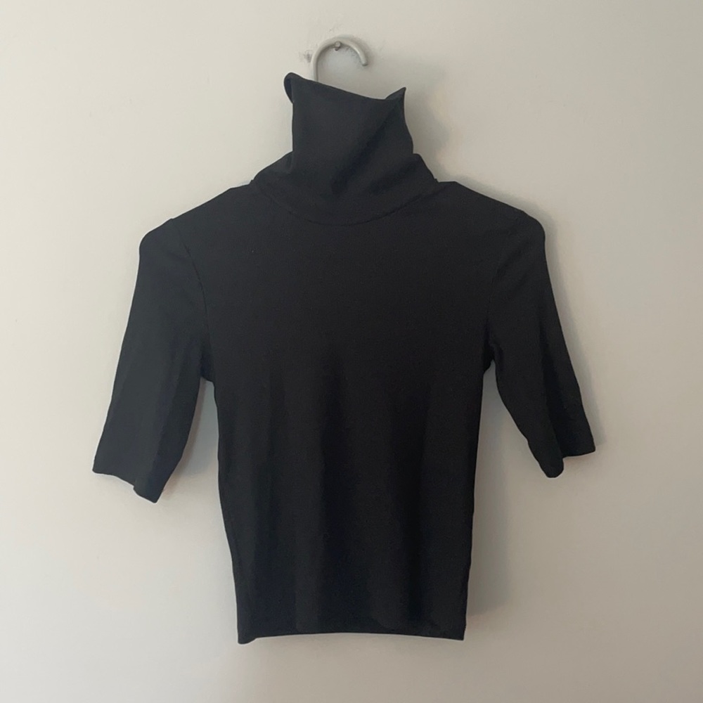 Zara Black Ribbed Short Sleeve Turtleneck Shirt
